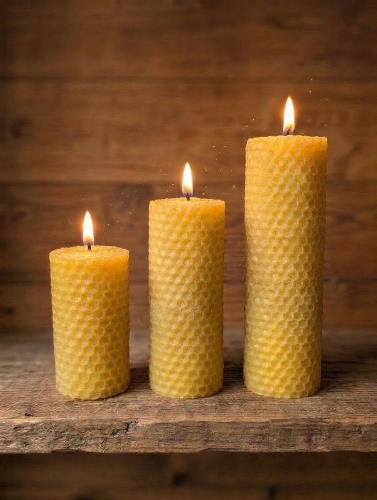 Handcrafted 100% Pure Beeswax Honeycomb Sheet Rolled Candles | Natural Honey Aroma, Clean Burning