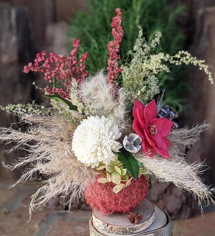 Eco-Friendly Holiday Centerpiece | Repurposed Tennis Ball Vase with Dried Flowers & Fragrance