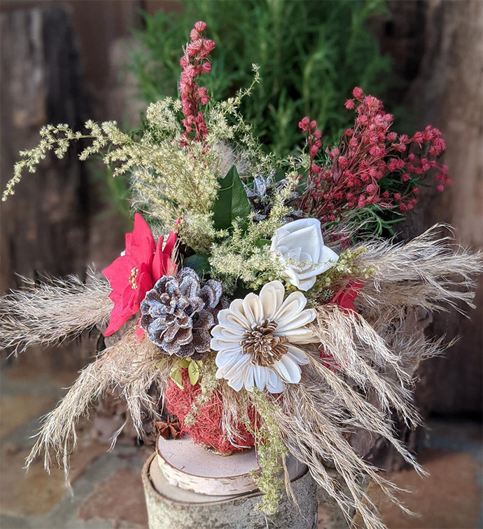 Eco-Friendly Holiday Centerpiece | Repurposed Tennis Ball Vase with Dried Flowers & Fragrance