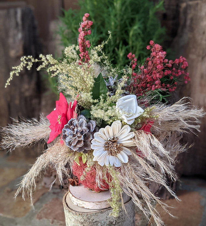 Eco-Friendly Holiday Centerpiece | Repurposed Tennis Ball Vase with Dried Flowers & Fragrance