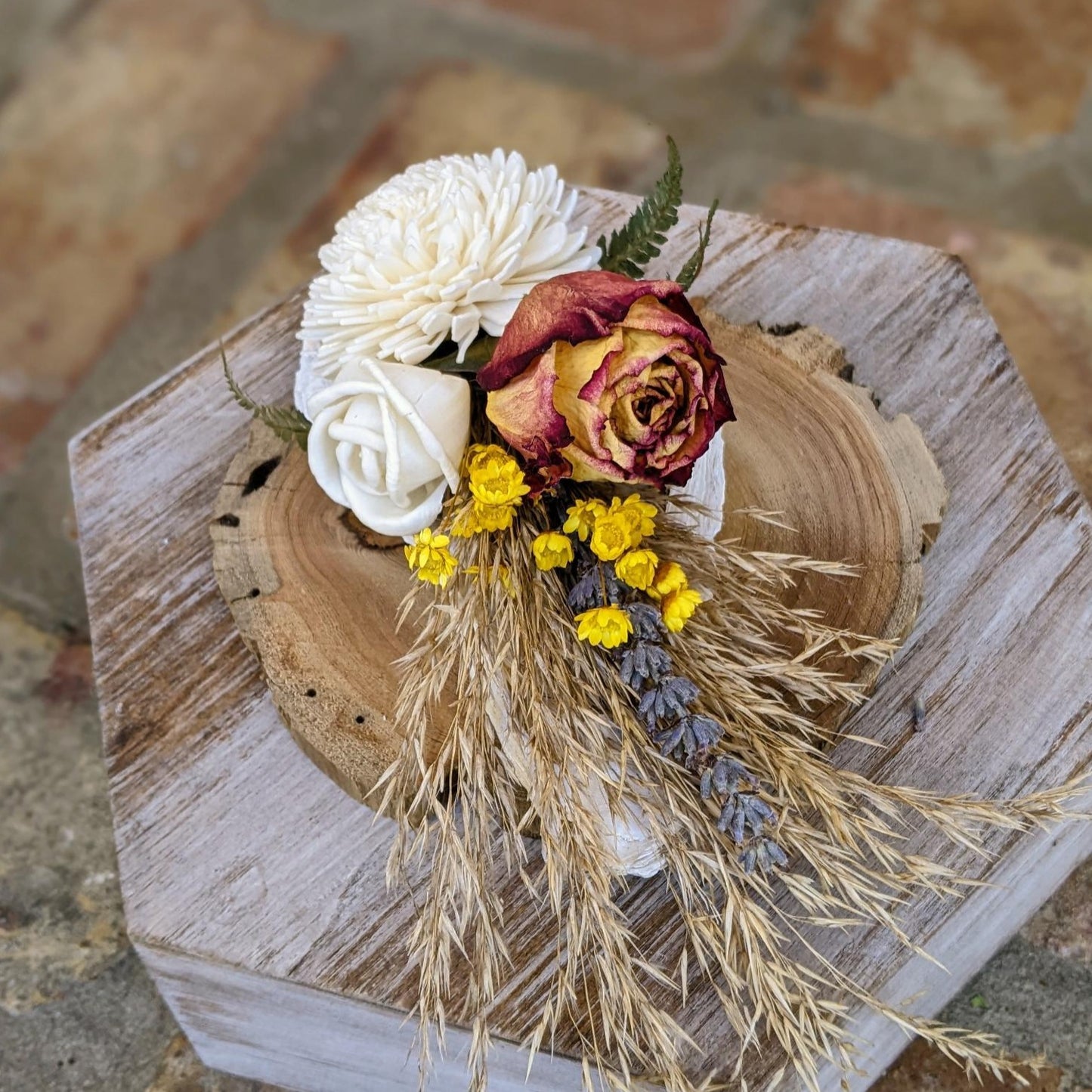 Handcrafted Mini Preserved Flower Arrangement in a Gold-Leaf Oyster Shell with Fragrance