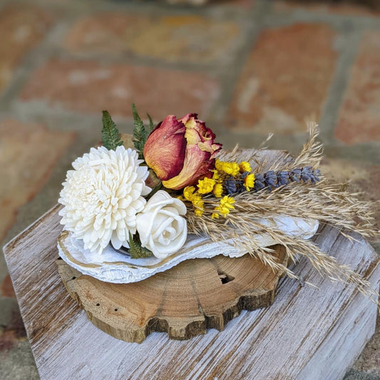 Handcrafted Mini Preserved Flower Arrangement in a Gold-Leaf Oyster Shell with Fragrance