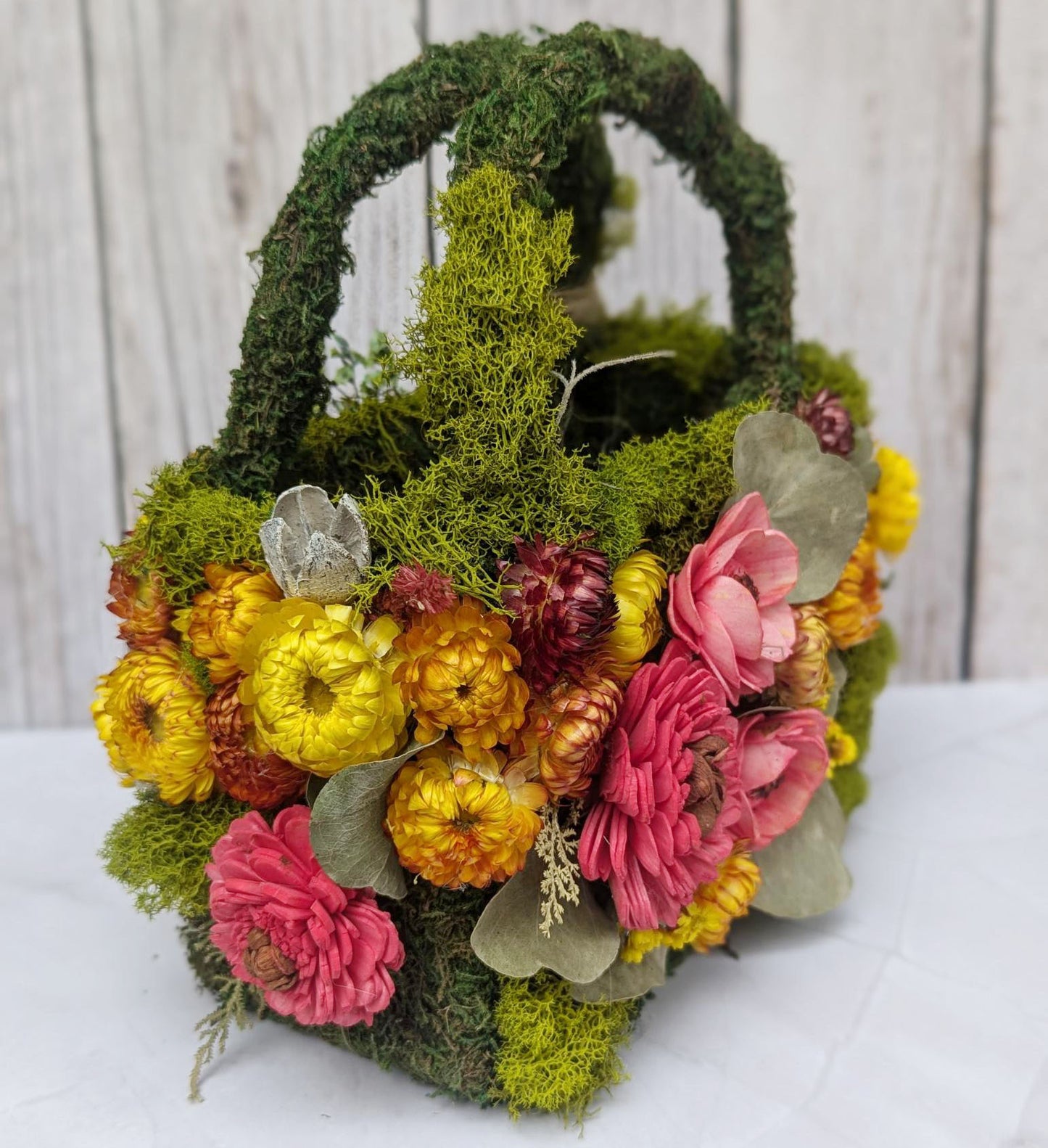 Unique Moss Purse Flower Arrangement - Preserved Flowers in Chic Moss Purse