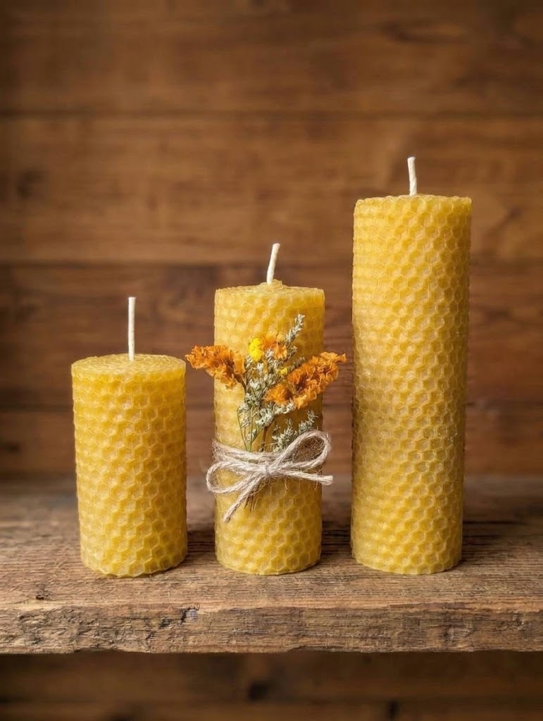 Handcrafted 100% Pure Beeswax Honeycomb Sheet Rolled Candles | Natural Honey Aroma, Clean Burning