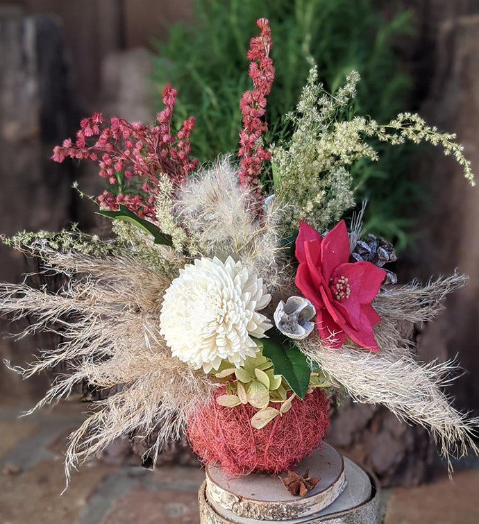 Holiday Gift Set : Natural Floral Centerpiece with Fragrance Oil Using An Old Tennis Ball as a Base